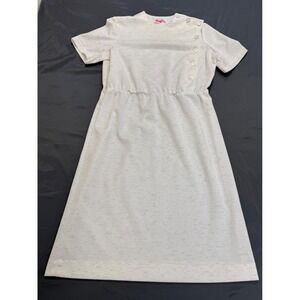 Vintage Joan Curtis Cream Asymmetrical Button Front Short Sleeve Midi Dress